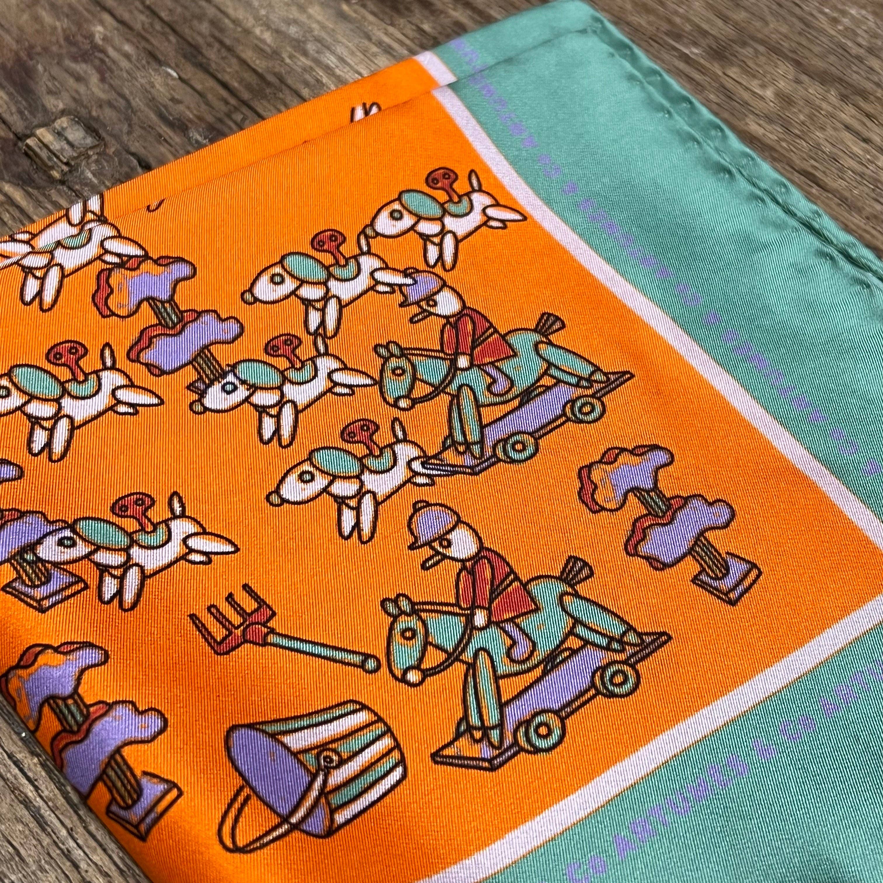 Artumès & Co - Vente Mouchoir de poche – homme - Pochette Soidatour madder courre de récré - mandarine sauge2