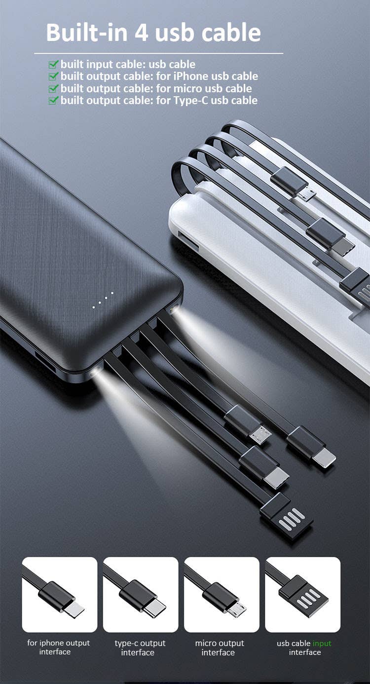 Mila Wholesale - Wholesale Portable Charger - 10,000 mAh Powerbanks with 3-in-1 Charging Cables4
