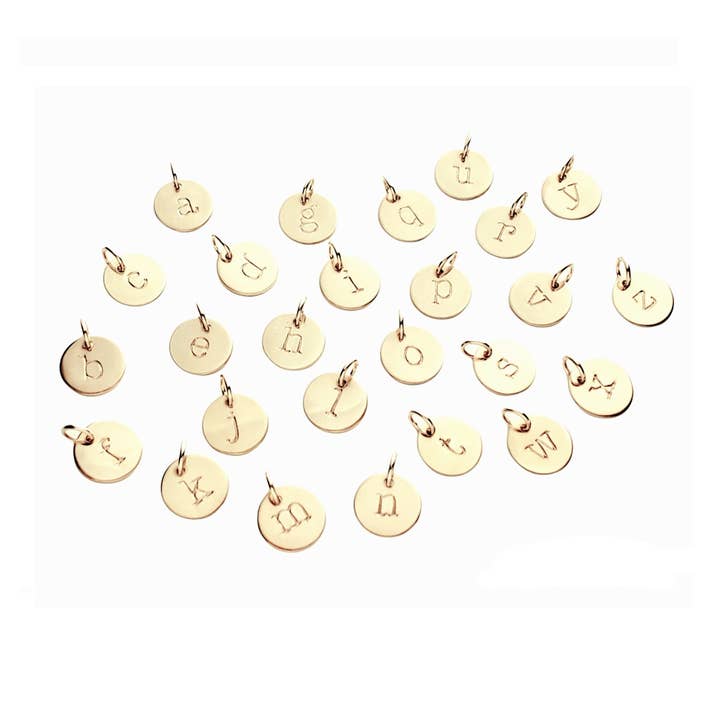 Gold Lowercase Letter Charms - Full Set of Alphabet for wholesale by E. Ria Designs, LLC
