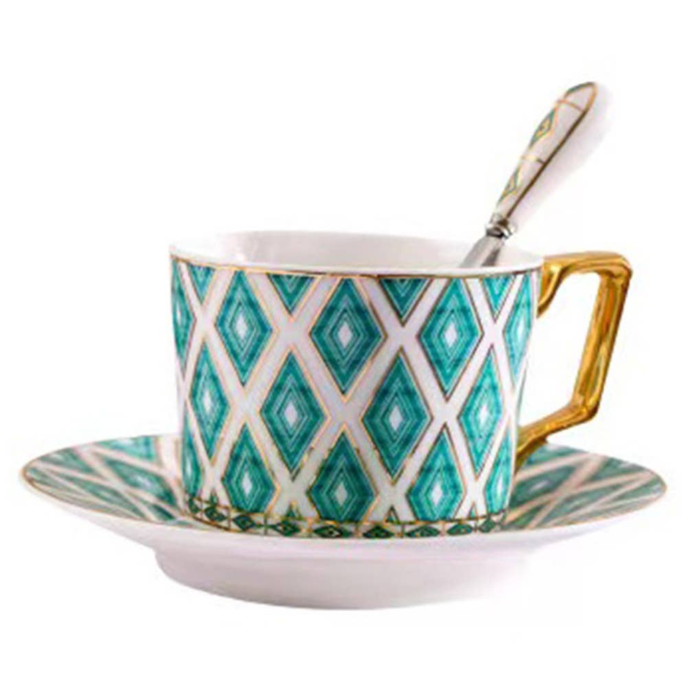 Sensibling Corp. – wholesale Teset – Geometrisk mönstrad keramisk temugg kopp och fatuppsättning
4