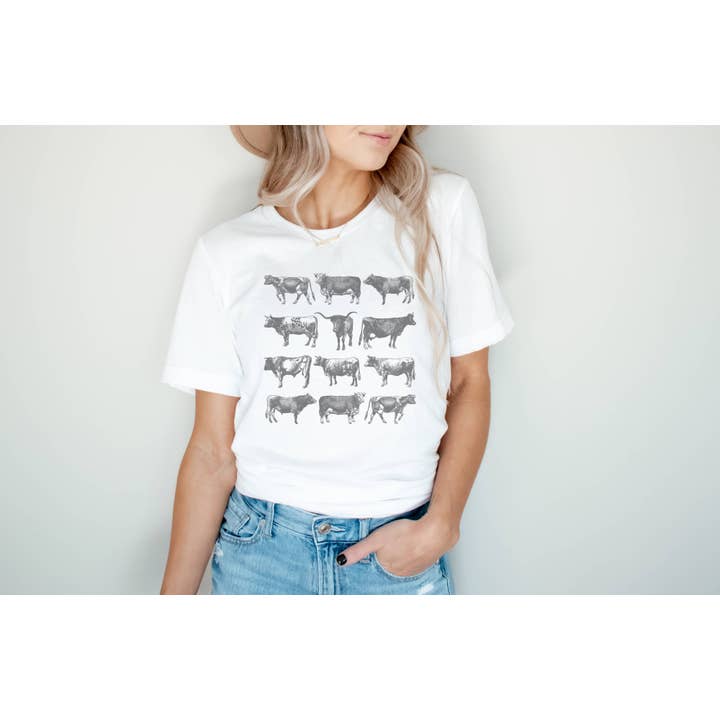Amy Anne Apparel Inc – wholesale Screen printed t-shirt – Women′s – Vintage Cow Bull Graphic Tee Farm Western Wear Cow Shirt