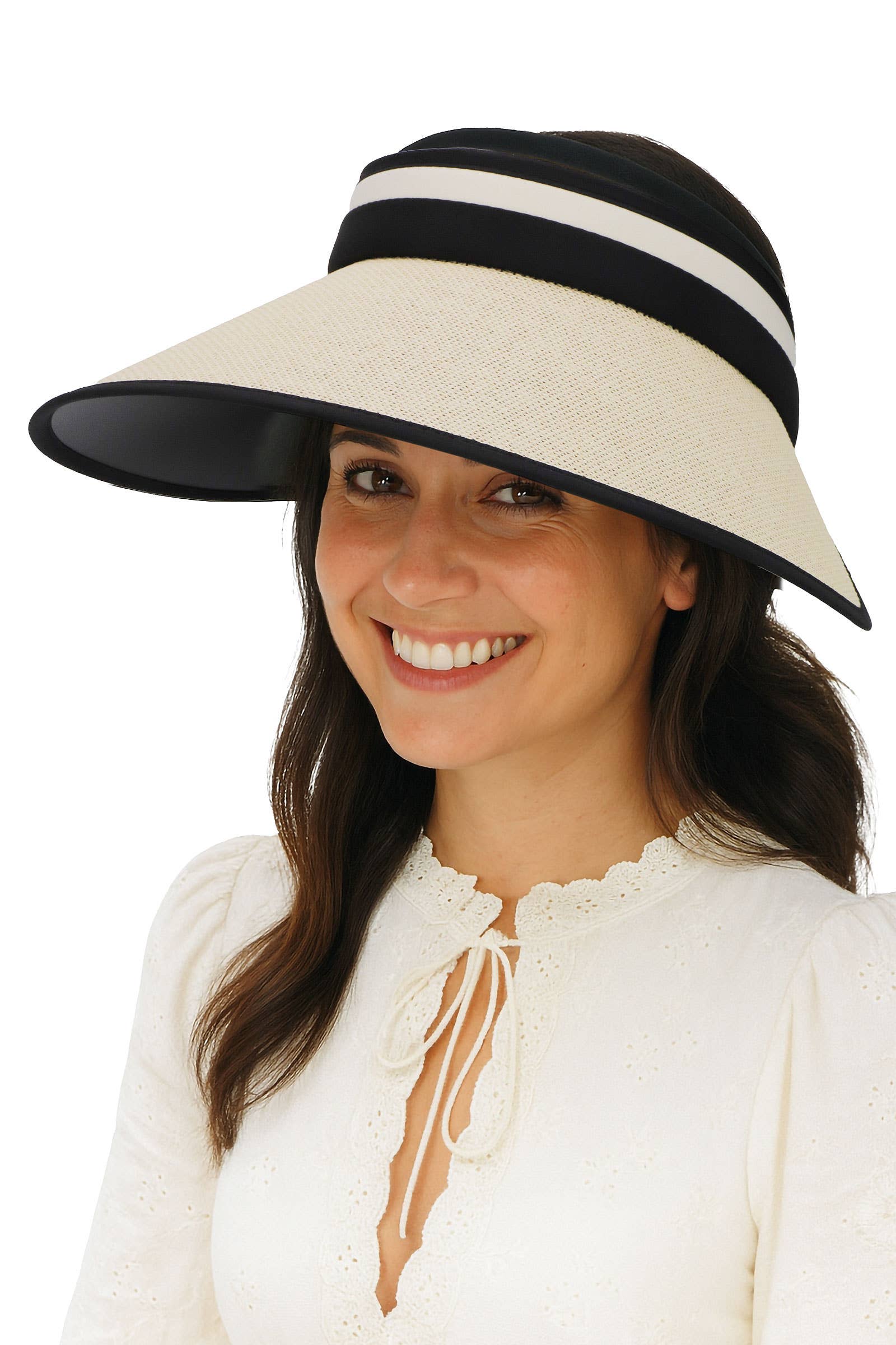 ASSORTED Stripe Paper Straw Roll-up Pack N Go Sun Visor for wholesale on Faire1