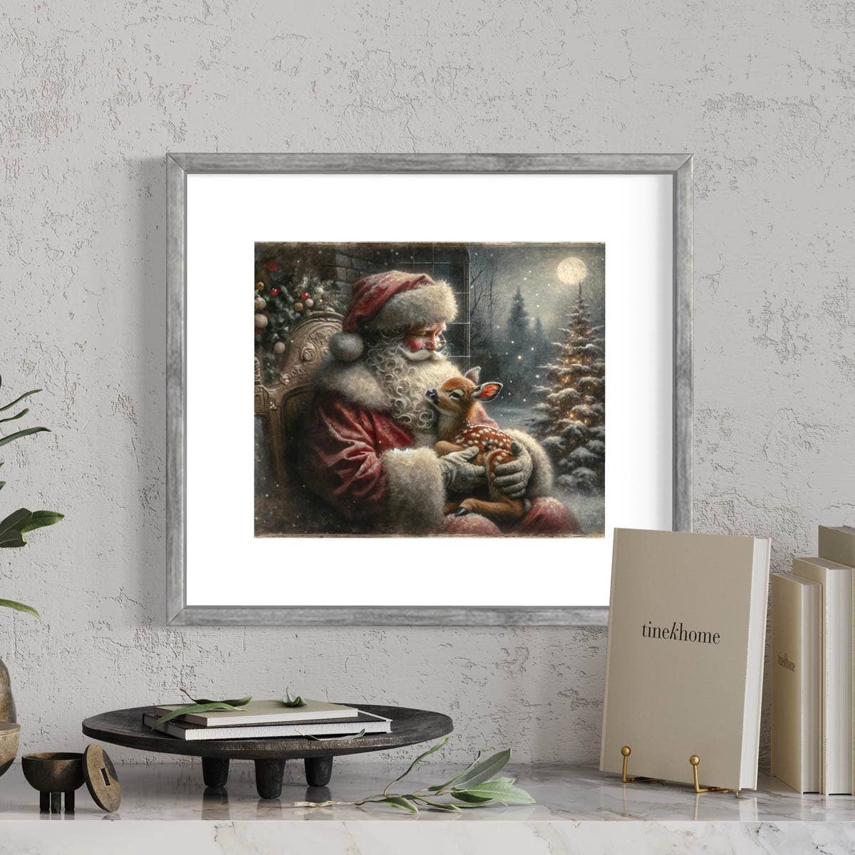 Salty Alyce – wholesale Christmas Wall Art – Christmas Vintage Santa Claus and Reindeer Print 56RD4