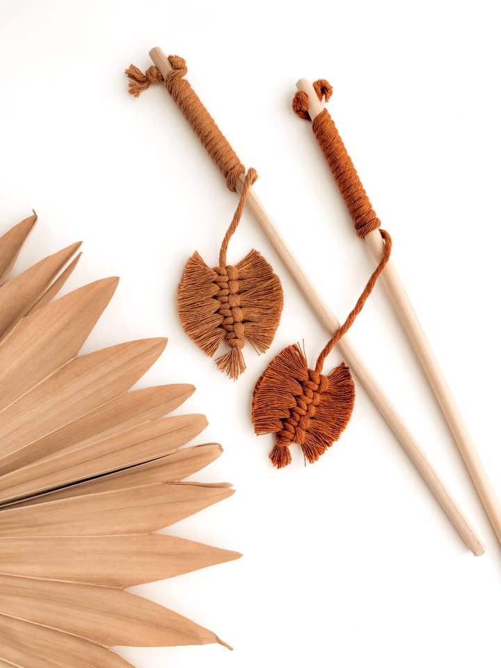 Macrame Cat Wand Teaser Toy | Gifts for Pets & Kitten Lovers for wholesale by Meraki The Studio Co.