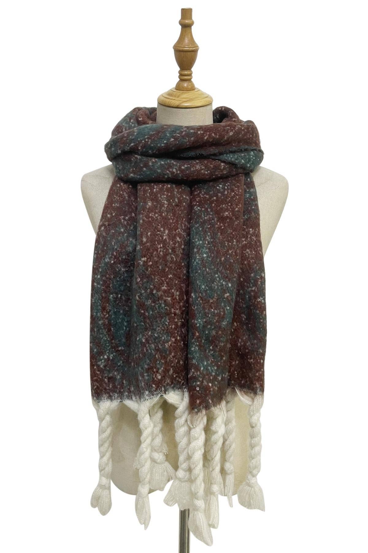 Fashion Scarf World - Wholesale Scarf - Women's - Paisley Chunky Tassel Reversible Wool Blanket Scarf2