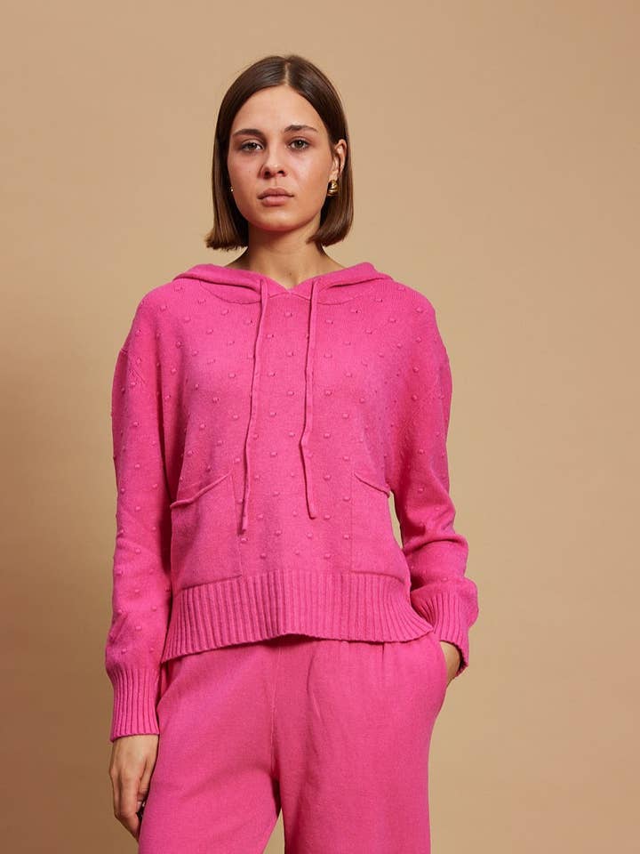 Frankie - Lightweight Hooded Jumper In Pink for wholesale by Y LONDON