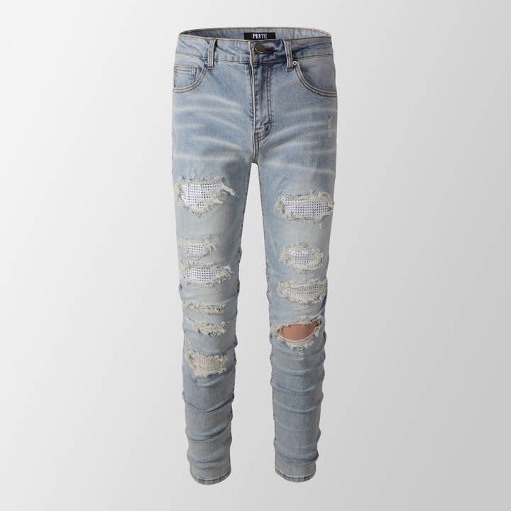 WHITE CRYSTAL JEANS for wholesale by PRVTE LONDON