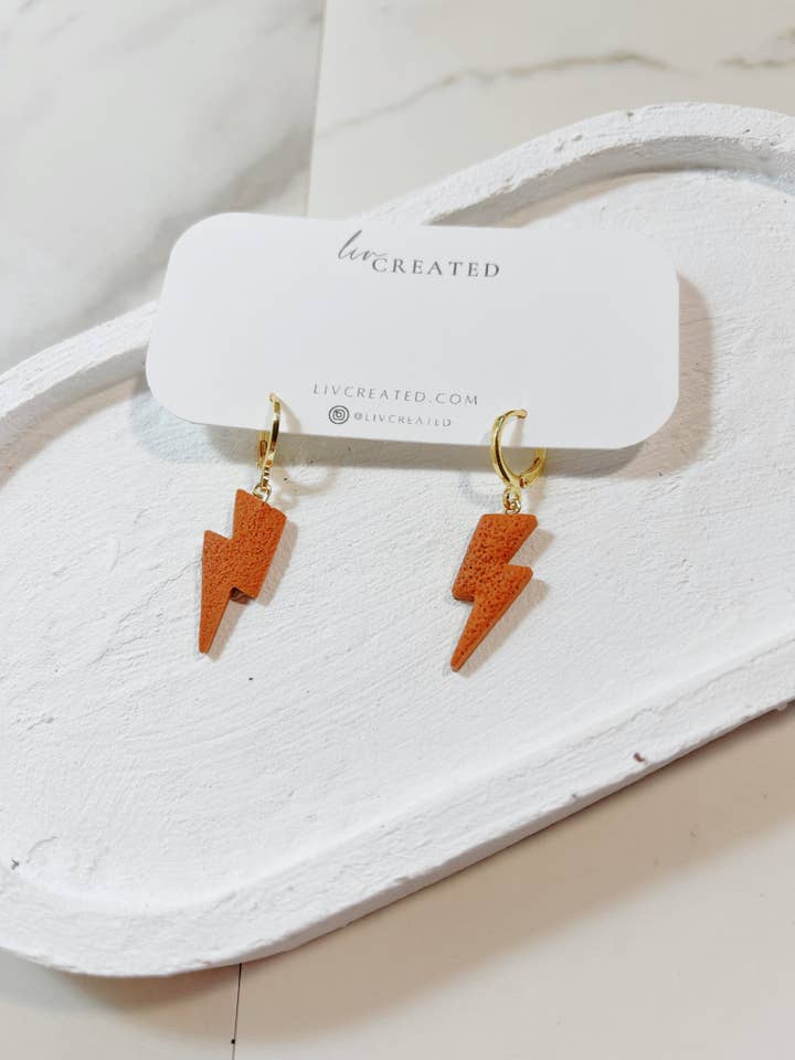 Lightening Bolt Huggies | Handmade Polymer Clay Earrings for wholesale by LivCreated