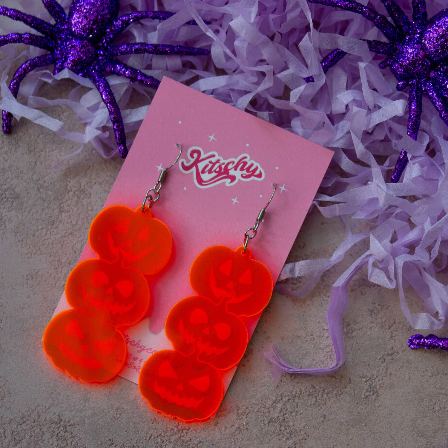 Kitschy - Wholesale Dangle Earrings - Jack O'Lantern Earrings Laser Cut Acrylic2