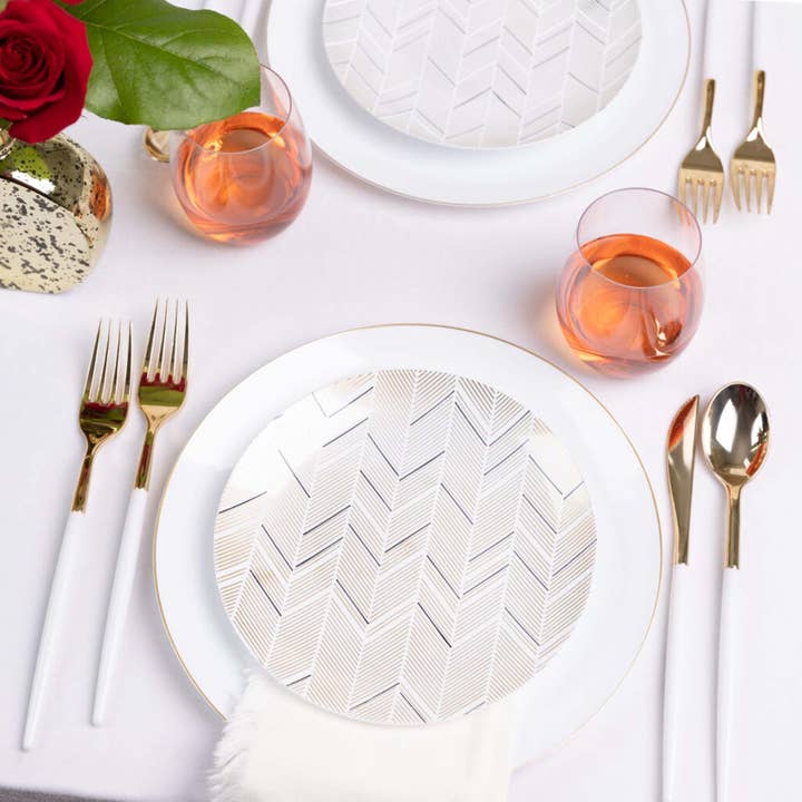 EcoQuality - Vendita all'ingrosso Piatti da insalata - Piatti da insalata usa e getta in plastica bianca da 19 cm, colore: oro nero2