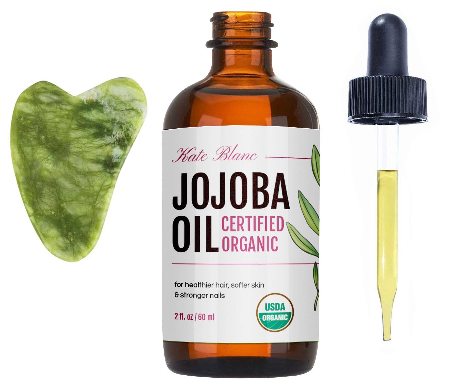 Kate Blanc Cosmetics – wholesale Bath/body oil – Organic Jojoba Oil with Jade Gua Sha Stone0