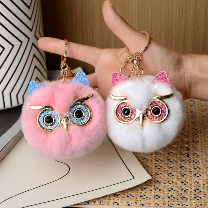 FurDecoration - Wholesale Keychain – Women's - Adorable Rex Rabbit Fur Owl Keychain6