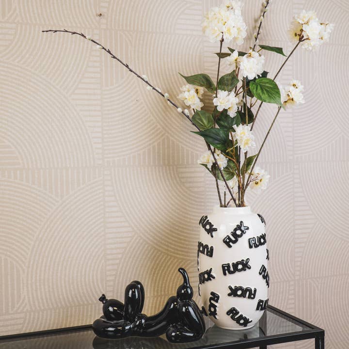 Housevitamin bv - Vendita all'ingrosso Vasi - Vaso di Fiori 'FUCK' - Ceramica - Bianco/Nero - 17x17x27cm