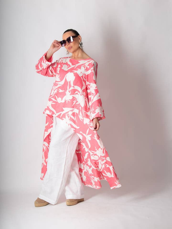 Haut en lin à fleurs large JESIKA pour la vente par EUG fashion