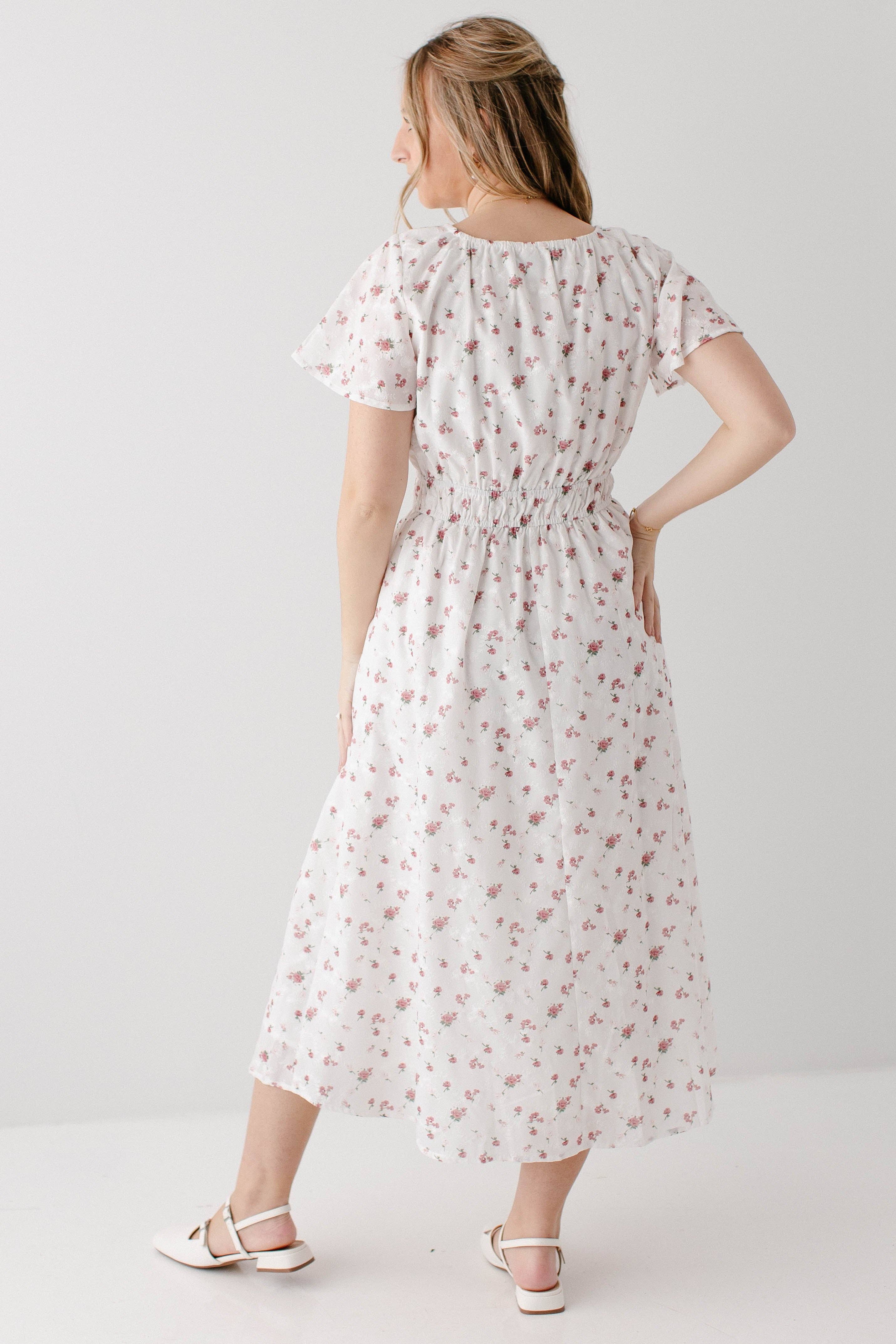 White 'Cynthia' Embroidered Floral Print Dress for wholesale on Faire6