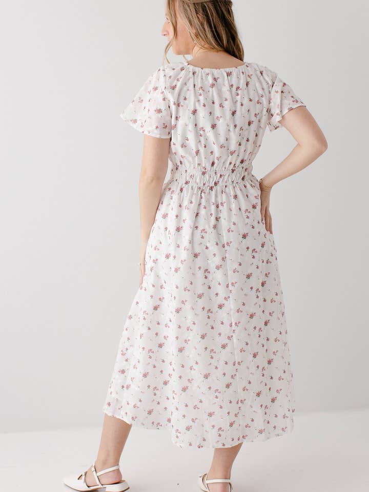 White 'Cynthia' Embroidered Floral Print Dress for wholesale on Faire6