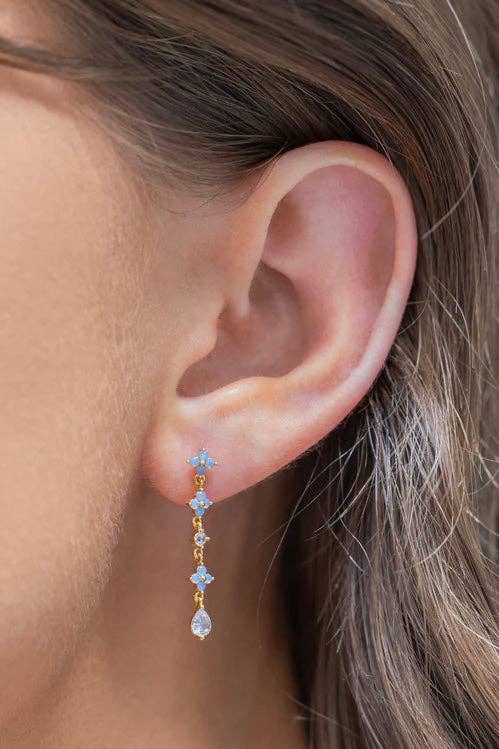 Gold Girls Crew Blue Blossom Love Dangle Earrings for wholesale on Faire1