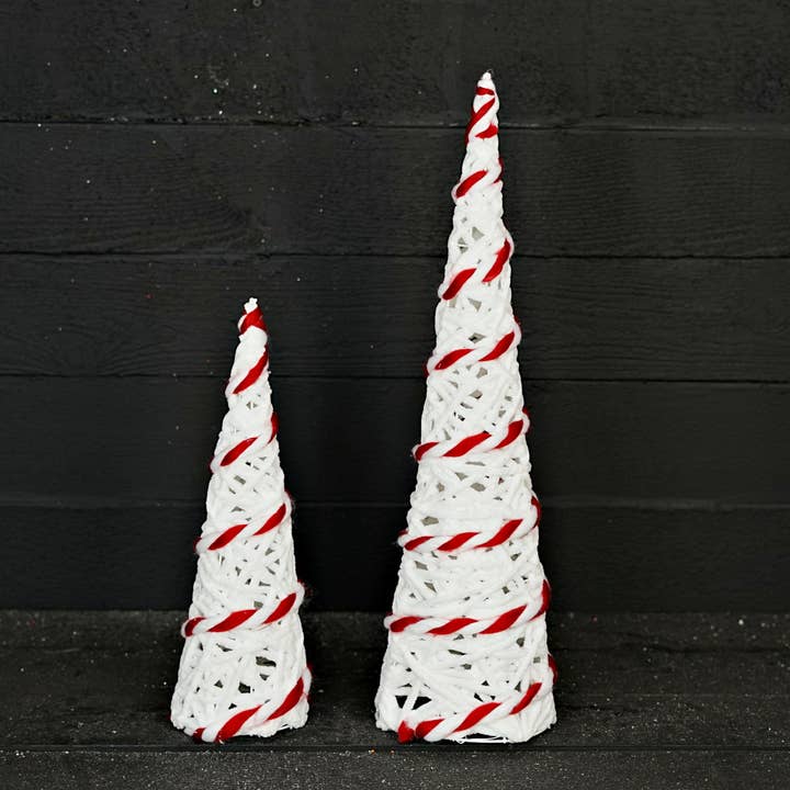 Holiday Depot Inc. - Wholesale Christmas Decoration - 570252- RED WHITE WOVEN YARN CONE TREE-23.5inH x 6inB2