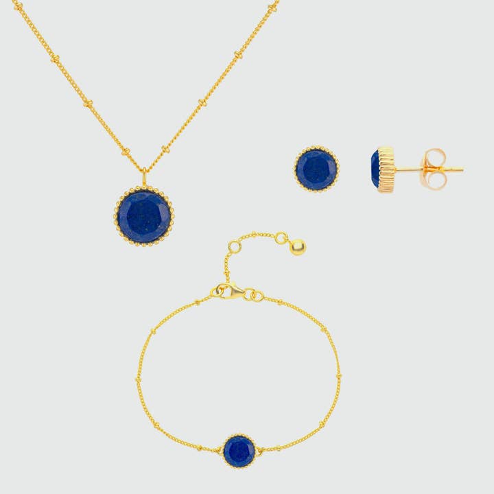 Conjunto de joyería de lapislázuli y vermeil de oro de Barcelona de septiembre para venta al por mayor de Auree Jewellery