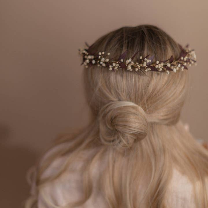 Hidden Botanics - Vendita all'ingrosso Fiori secchi/pressati - Corona per neonato con eucalipto essiccato vero rosso/terra, corona Gypsophila, corona con fiori secchi veri, corona nuziale essiccata1