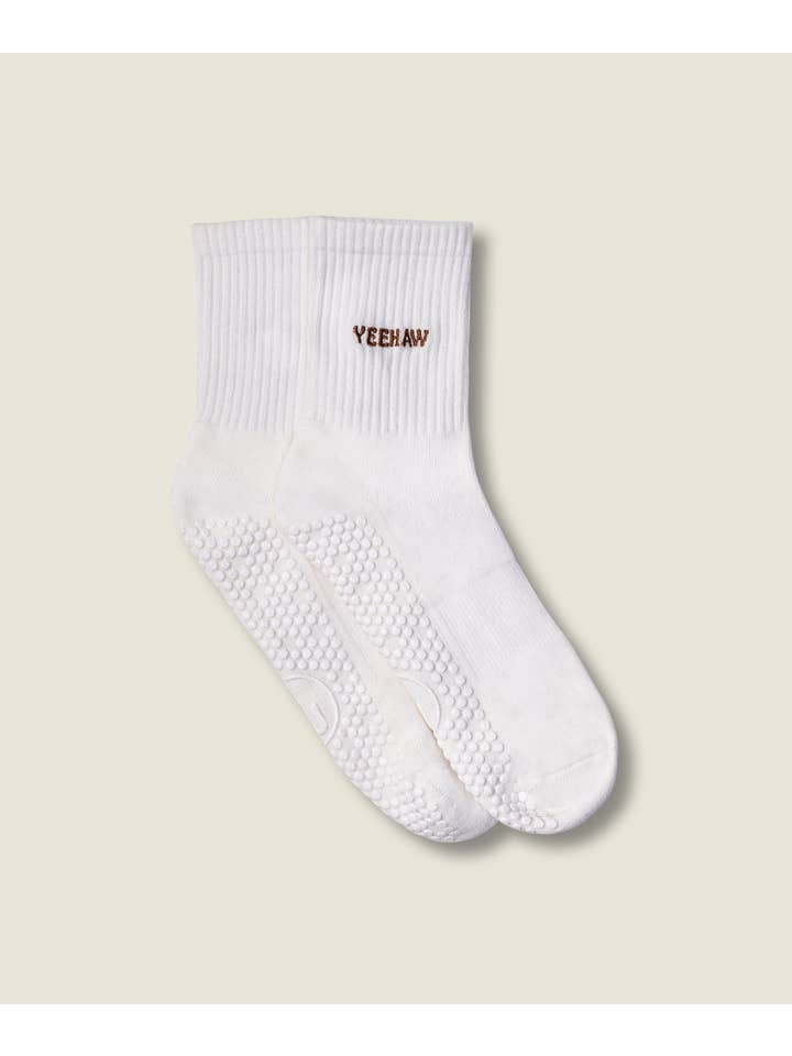 MoveActive - Wholesale Socks – Women's - Crew Non Slip Grip Socks - Yeehaw Ivory4