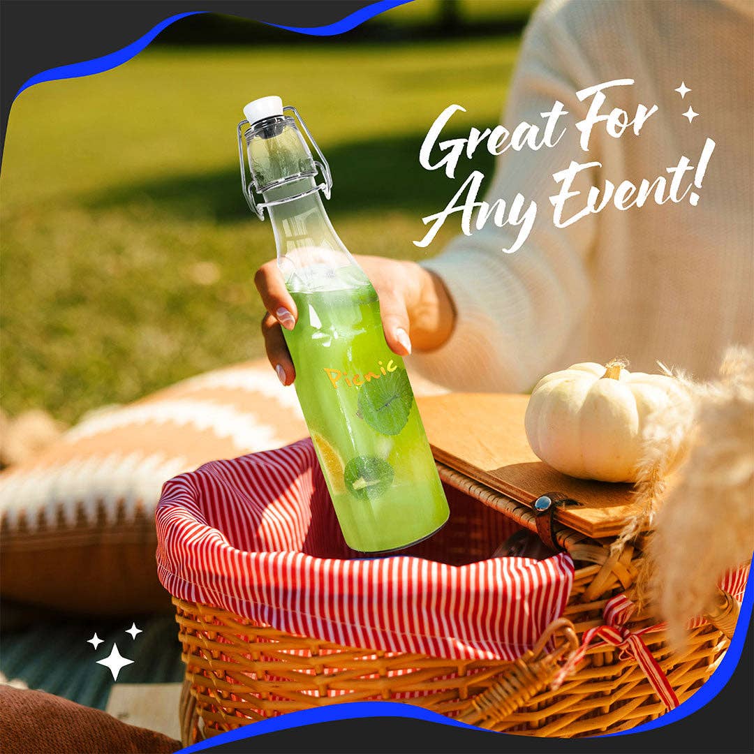 Nevlers - Wholesale Milk/juice bottle - Nevlers 12 oz Round Swing Top Glass Bottles (Pack of 12) | Includes Funnel, Brush and Marker8