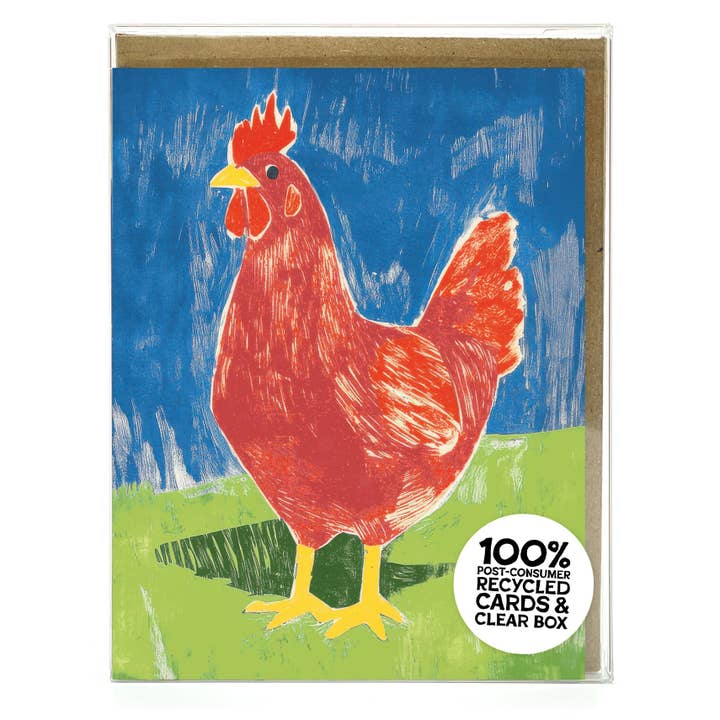 Red Chicken – Recycled Boxed Notecard Set for Gardeners & Animal Lovers for wholesale by Scarecrow & Nut Tree
