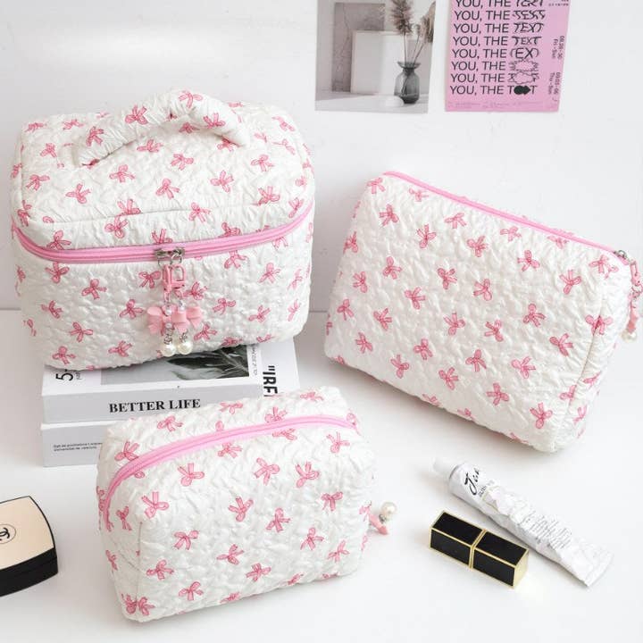 Dipped Shop - Wholesale Makeup/Cosmetic Bag - Bow Print Large Capacity Sweet cosmetic bag DPB2506