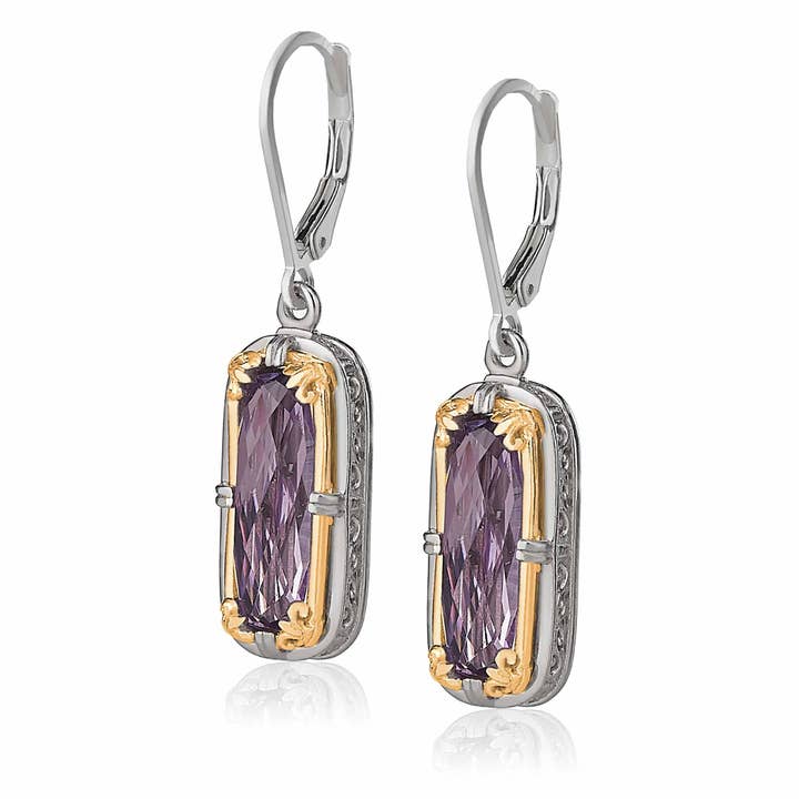 Orecchini rettangolari in ametista color lavanda con vermeil in oro 18 carati per la vendita all'ingrosso da parte di Anatoli Jewelry