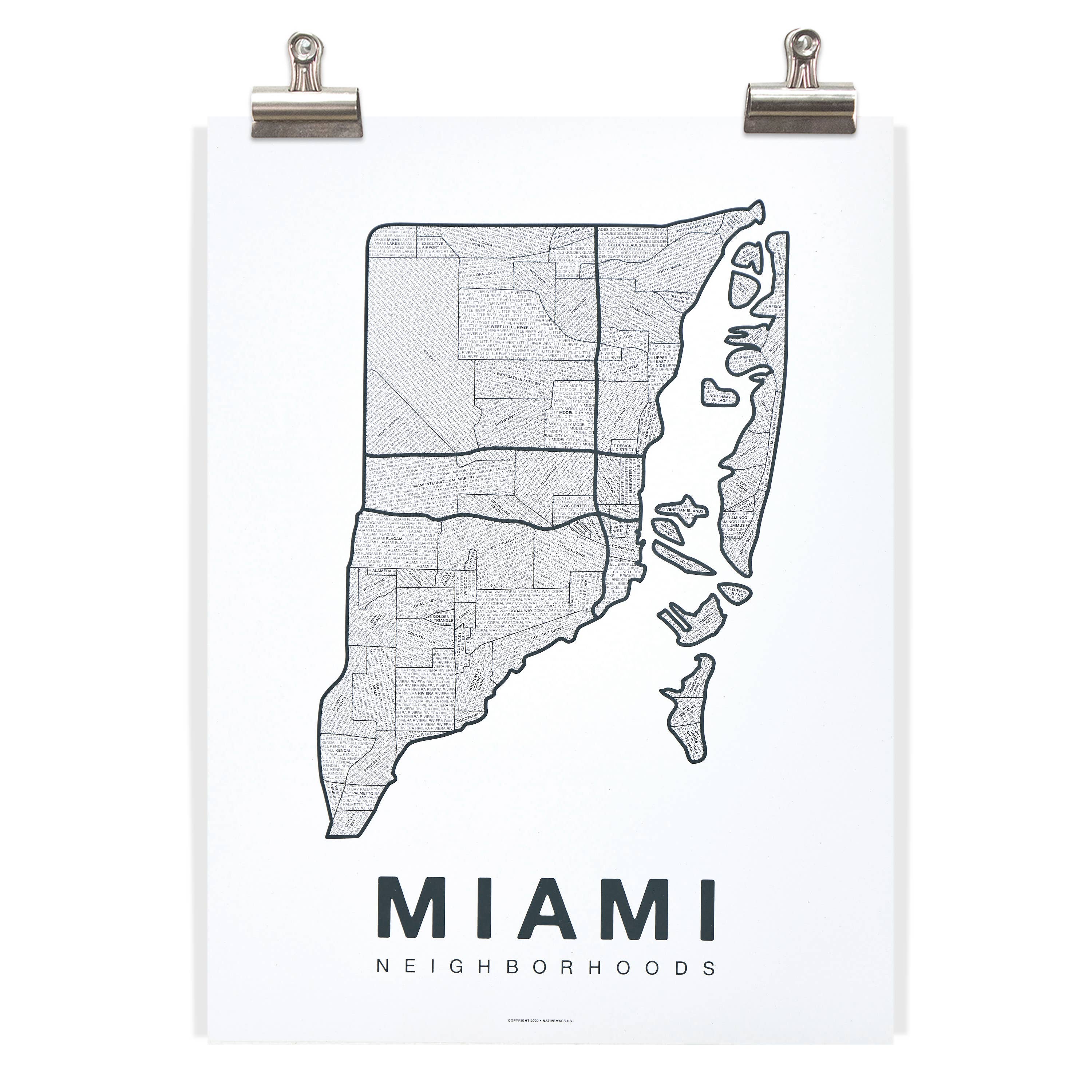 Native Maps - Wholesale Poster - Miami, FL Neighborhood City Map Poster2