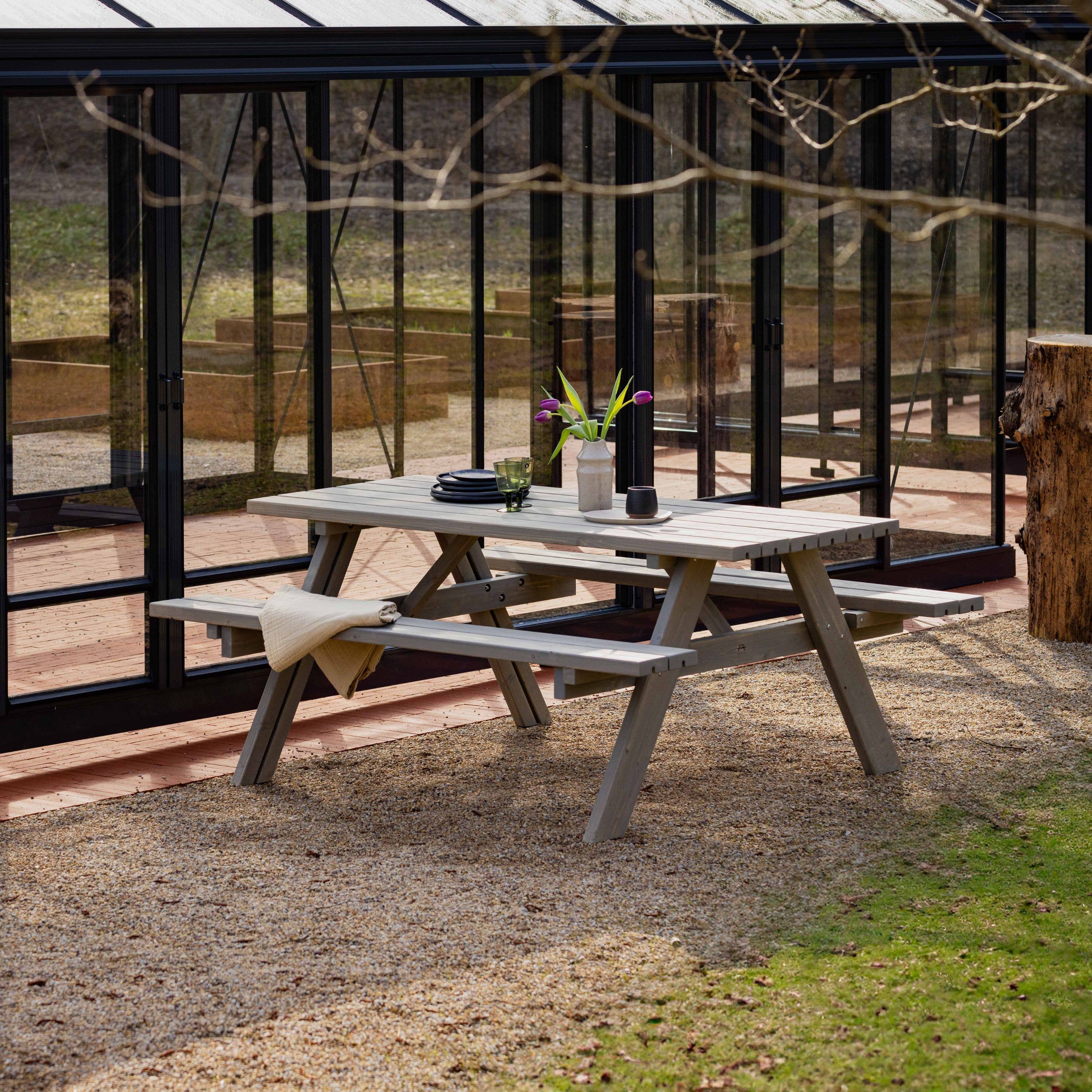 AMATA - Wholesale Patio table - Grey A-frame Wooden Picnic Table and Bench Set