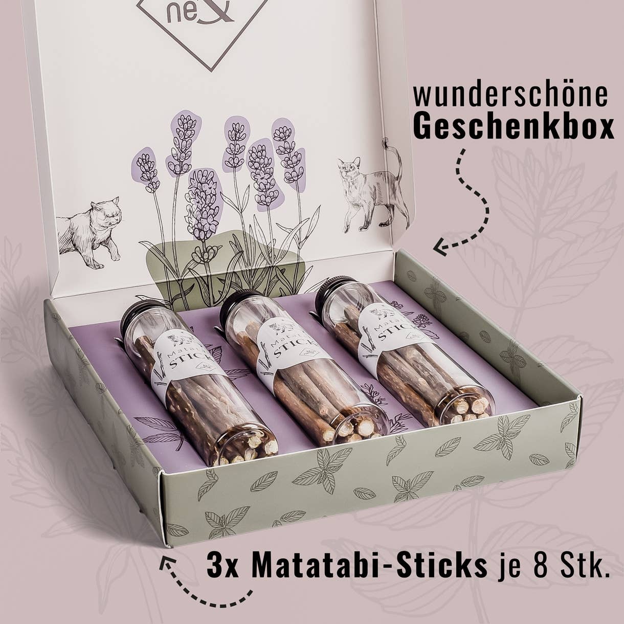 ne&no – Engroshandel Legetøj - Kat – ne&no® Matatabi pinde til katte - sæt med 3 - i gaveæske7