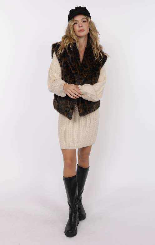 Sage The Label - Vente Pull sans manches – femme - Gilet surdimensionné en fausse fourrure léopard Waverly : MARRON NOIR3