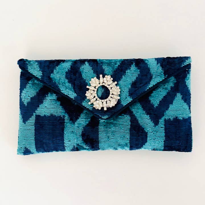 Blue and Navy Patterned Lily Cocktail Clutch for wholesale by Baldiz