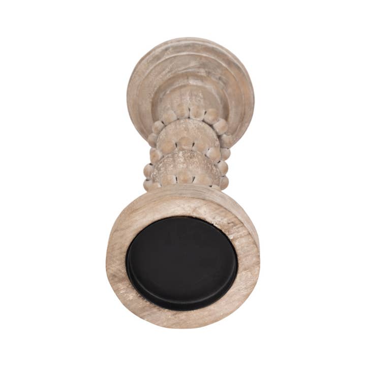 Sagebrook Home - Venta al por mayor Candelabros - Portavelas de Pilar de Madera con Detalles de Cuentas - Marfil, 33 cm.8