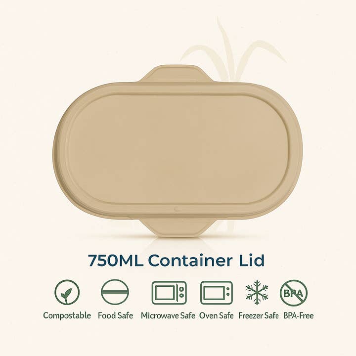 Couvercles de conteneurs de 750 ml (Carton de 500 | 4 x 125 paquets) - 100 % compostables fabriqués à partir de bagasse de canne à sucre pour la vente par Nutribite EcoWare
