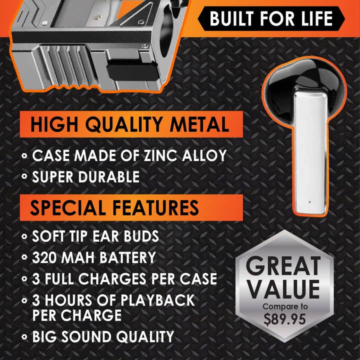 Novelty Brands - Wholesale Headphones - ROUGHNECK METAL BLUETOOTH WIRELESS EARBUDS- 6/DISPLAY
