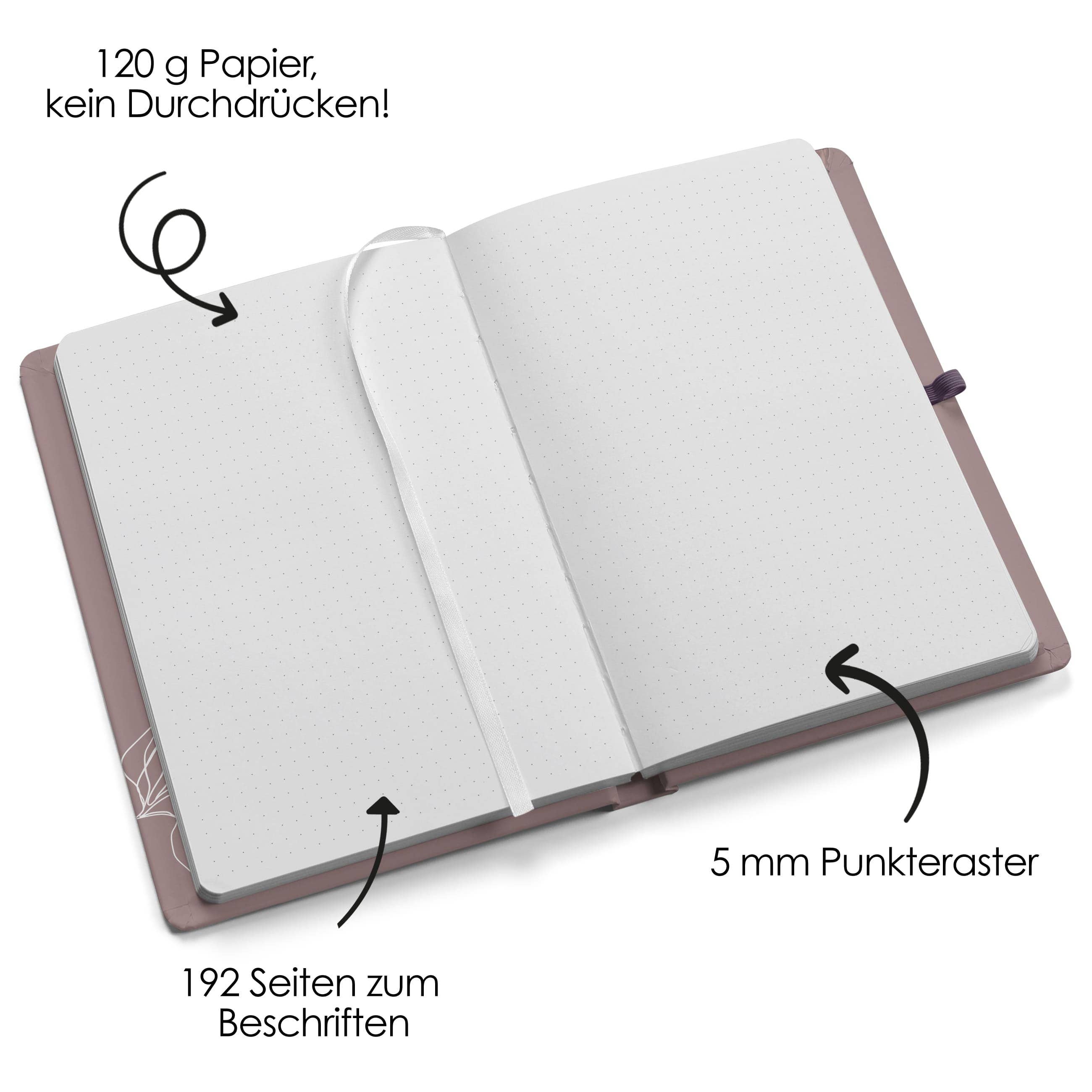Papierdrachen - Vente Journal intime - Set Bullet Journal violet - Cahier A5 à points 192 pages 120 g/m²1