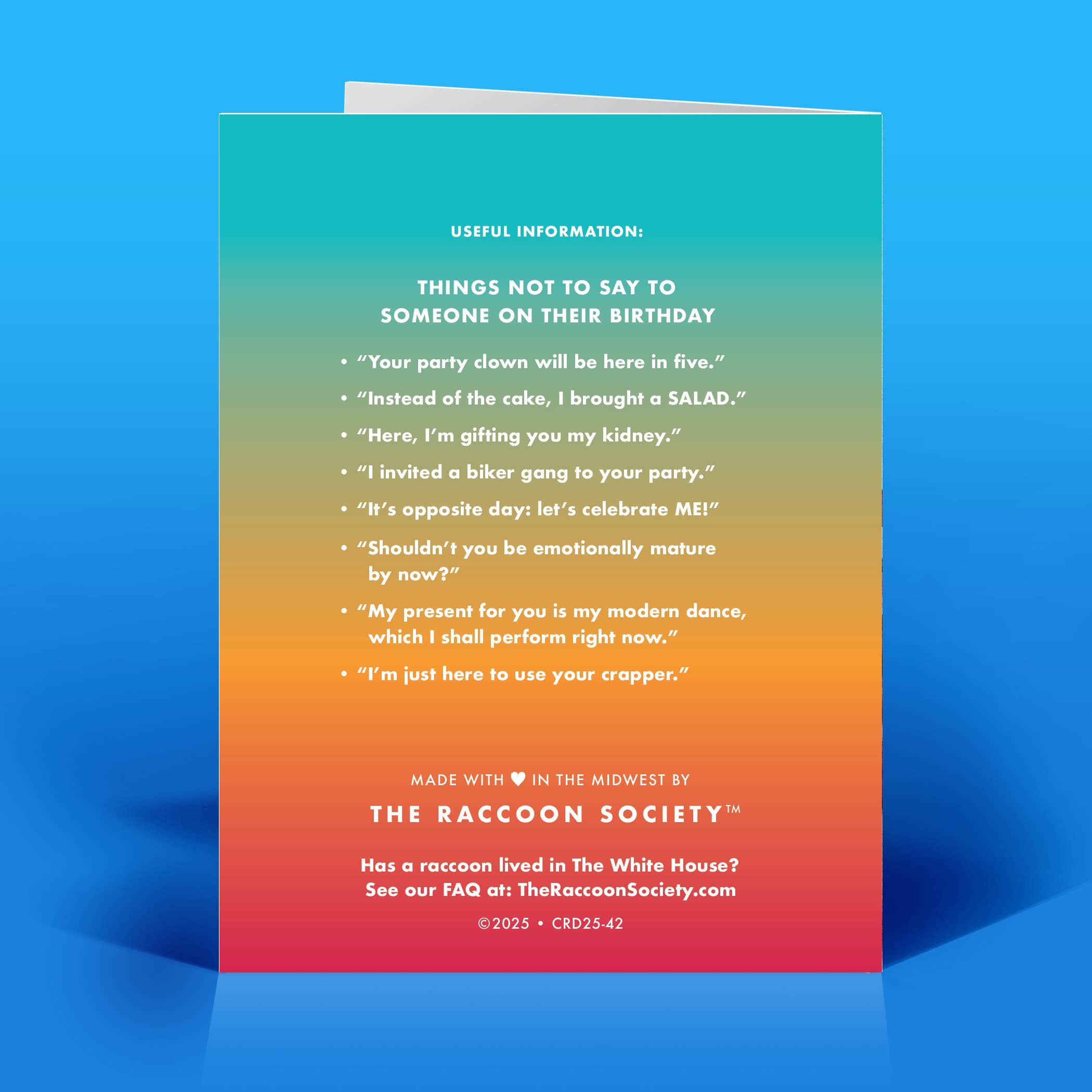 The Raccoon Society - Vendita all'ingrosso Biglietti di auguri - Ruba un'auto della polizia - Biglietto di compleanno1