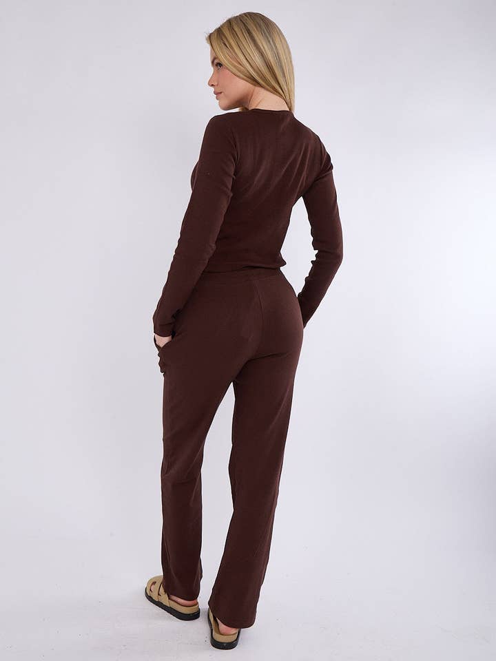AX Labels - Wholesale Top & Pant Set (NOT Loungewear) - Women's - Ribbed Front Button Detail Top & Wide Leg Trouser Co-ord61