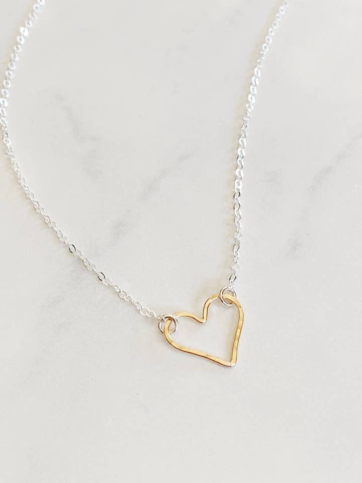 Mixed metal open heart necklace for wholesale by Bonnie Boardman Jewelry