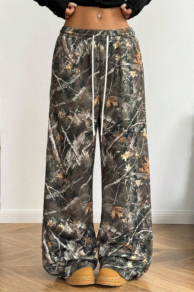Army Green Elastic Waistband Camouflage Print Wide Leg Pants ZK2316 for wholesale on Faire3