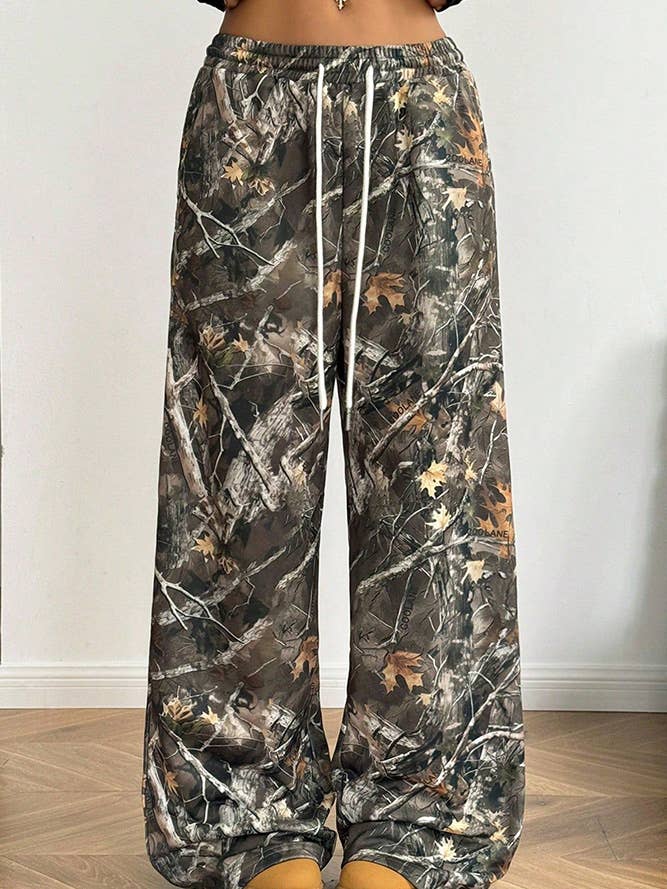 Army Green Elastic Waistband Camouflage Print Wide Leg Pants ZK2316 for wholesale on Faire3