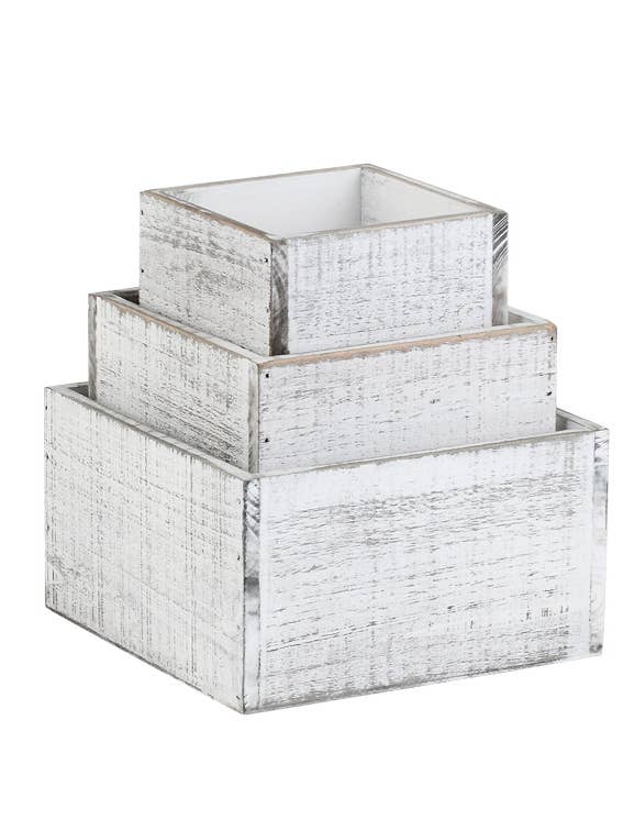 Set of 3 Planters Whitewash Wooden Boxes 13121 for wholesale by Napco