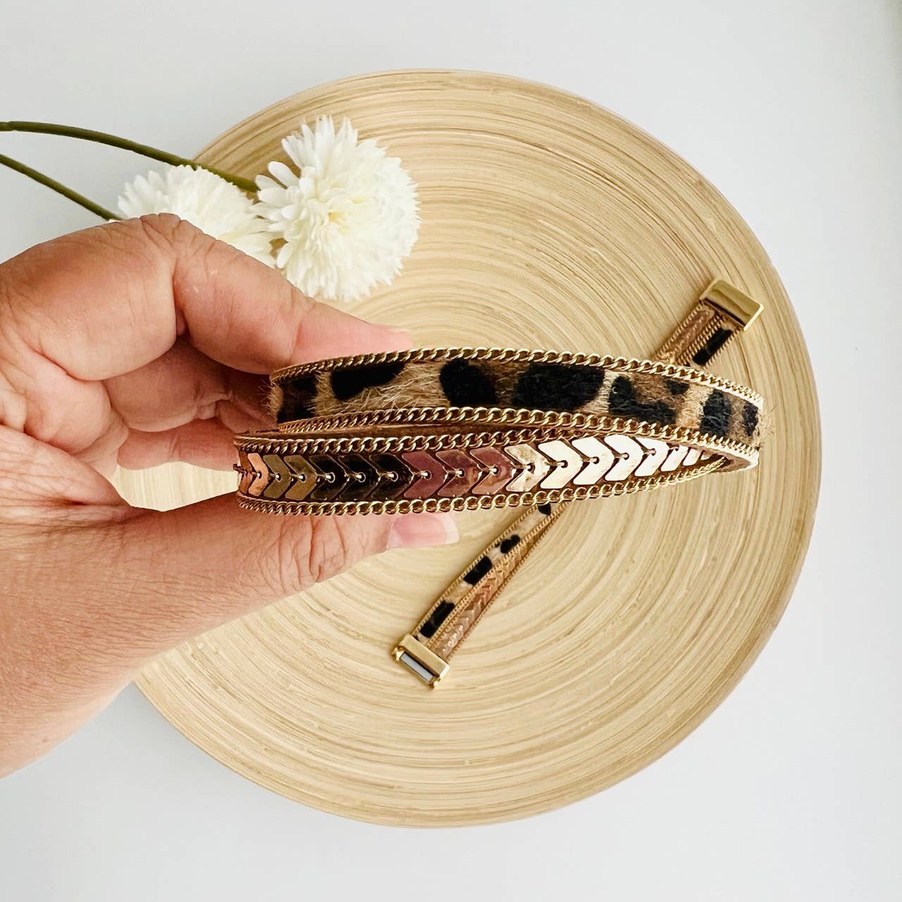 Tiny Gift Society - Wholesale Woven/Braided Bracelet - Gold Leopard Strap Bracelet | Magnetic Clasp | Boho Jewelry5