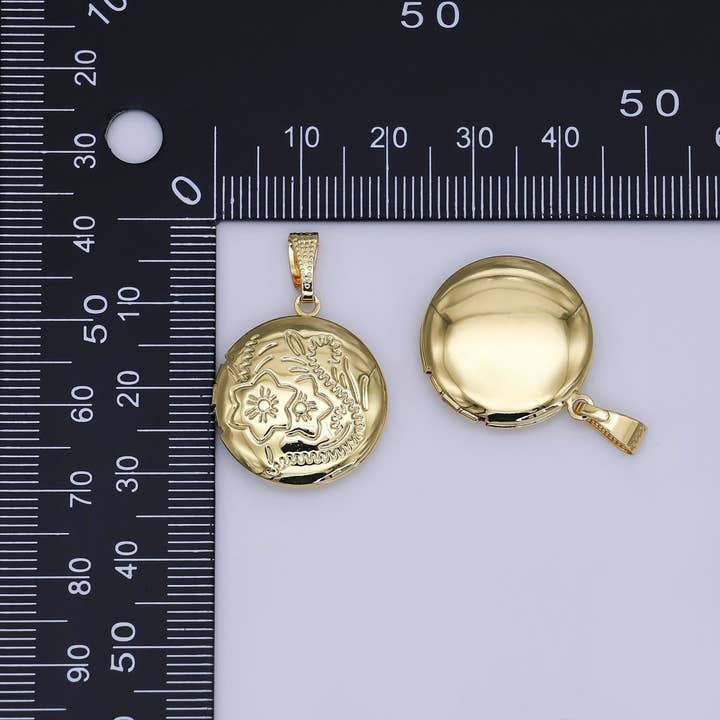 Aim Eternal - Wholesale Locket Necklace - 24K Gold Filled Nature Flower Engraved Round Locket | AH4851
