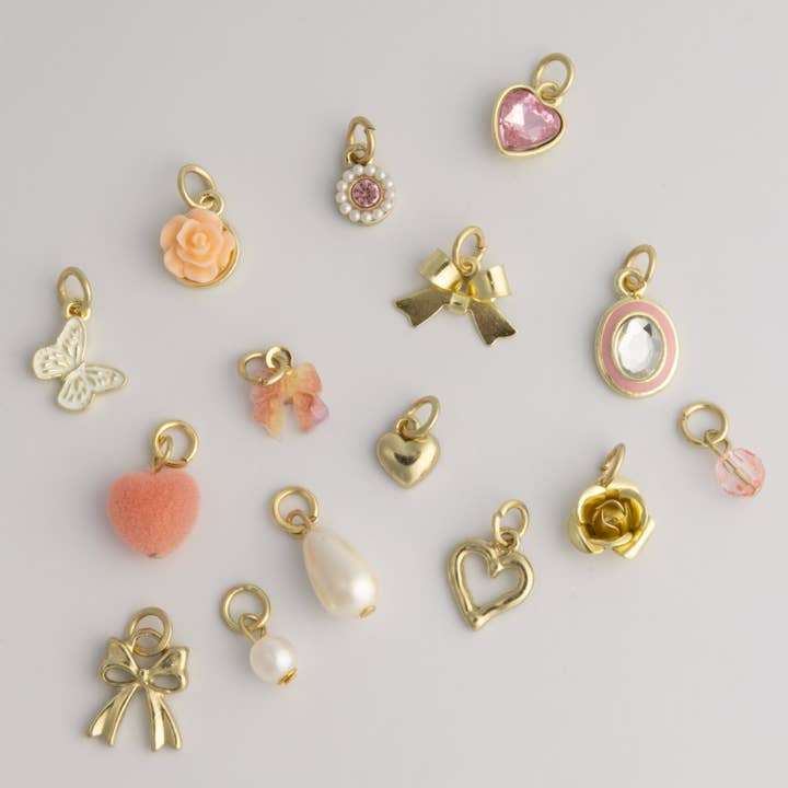Pretty Things Charm Set Pink & Pearl Charm Set of 15 for wholesale by Jewelry Made by Me
