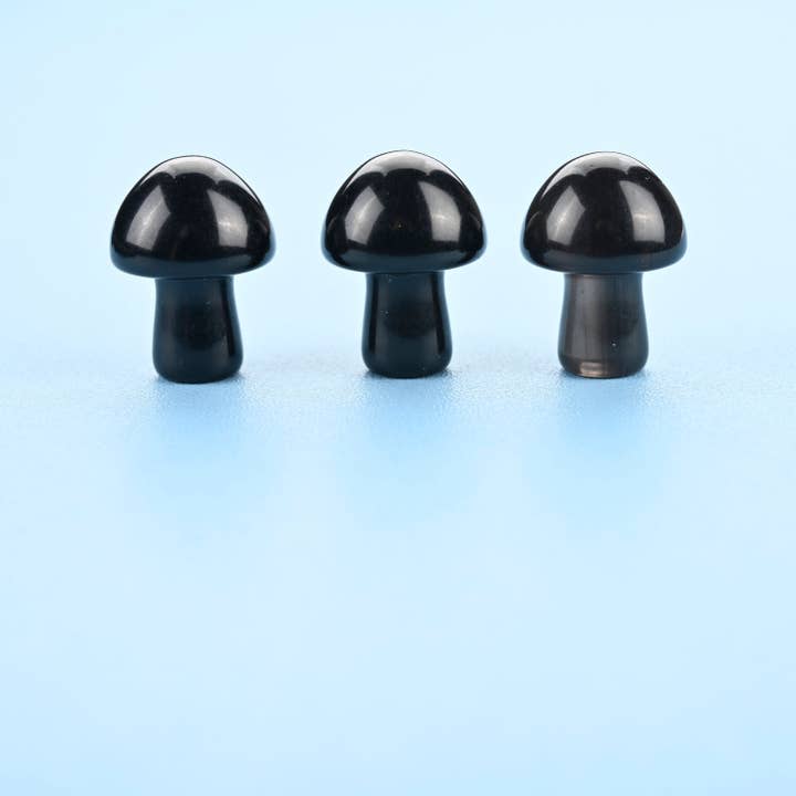 20mm Natural Black Obsidian Crystal Mushroom Figurine for wholesale by ilovebeadsusa