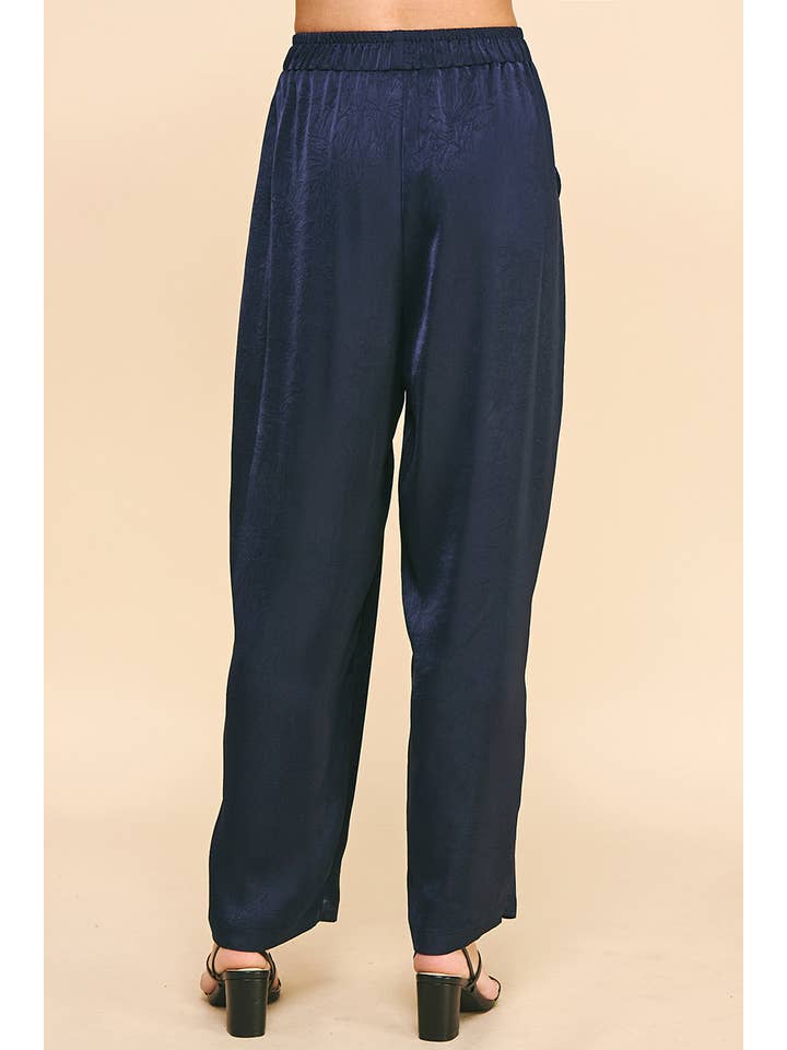 PINCH - Wholesale Pants - Women's - HIGH WAIST SATIN PANTS - NAVY