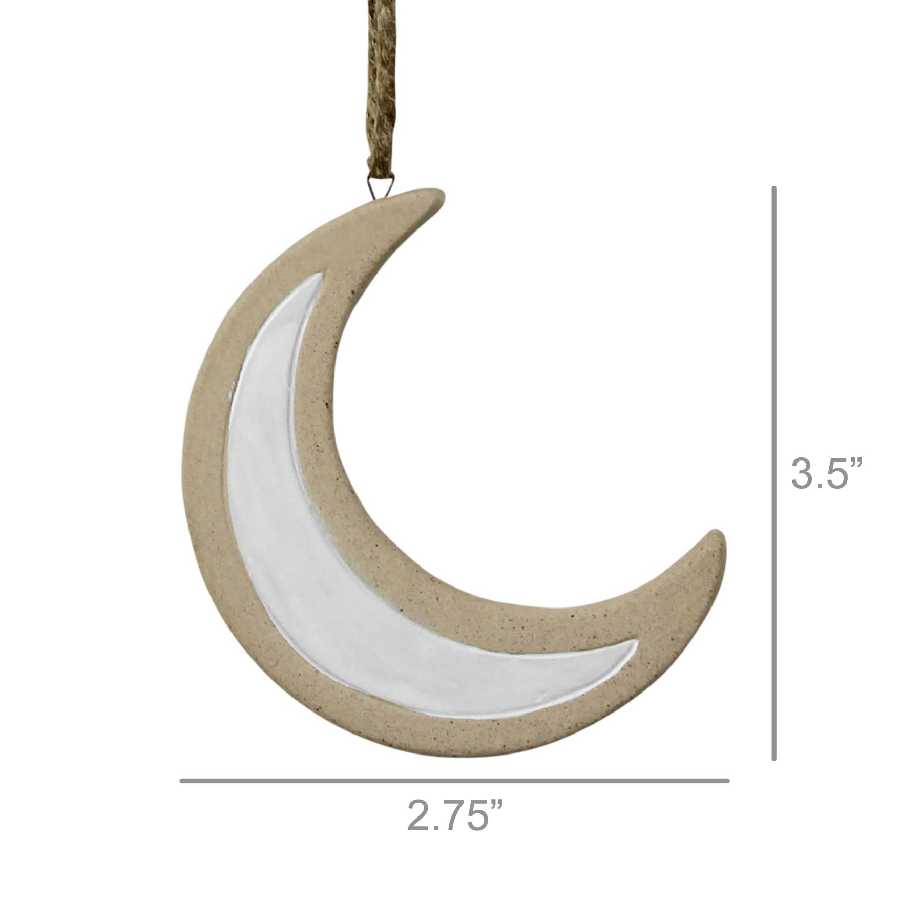HomArt - Wholesale Ornament - Ceramic Hanging - Moon.  6.5” jute hanger1